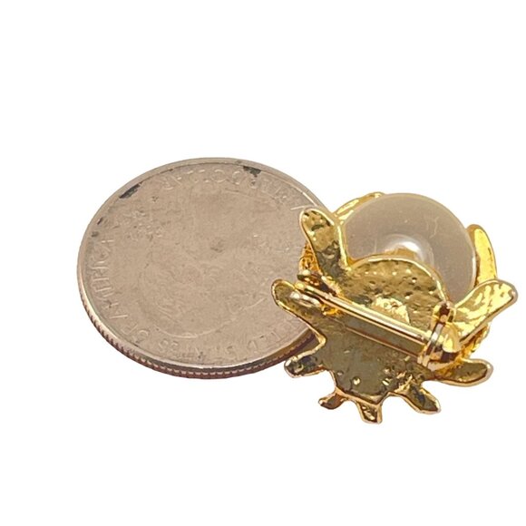 Vintage Gold Ladybug Brooch With Rhinestones & Faux Pearl Accent - Picture 6 of 6